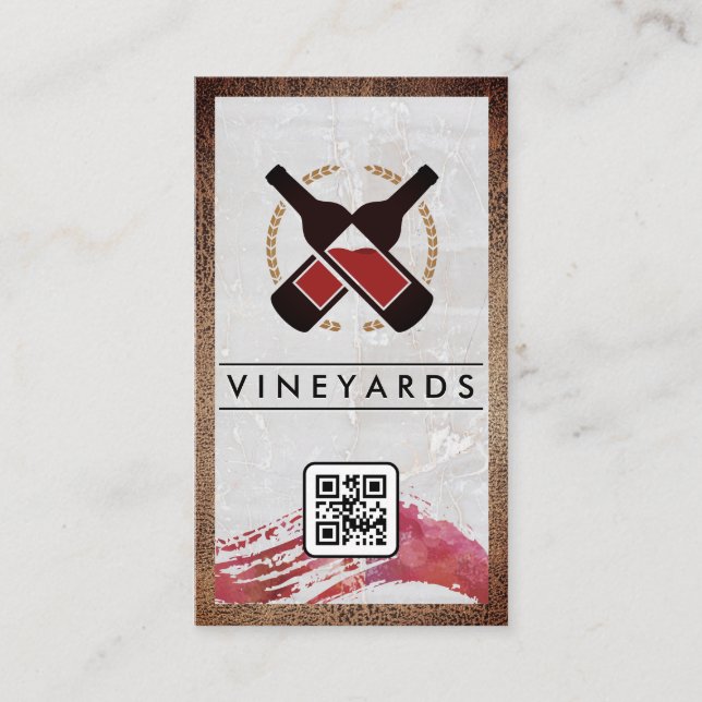 Carte De Visite Logo Bouteilles de vin | Marbre | Code QR (Devant)
