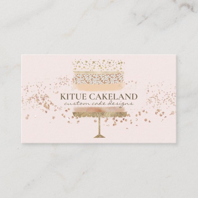 Carte De Visite Logo Cake Baker sur Blush Pink Arrière - plan (Devant)