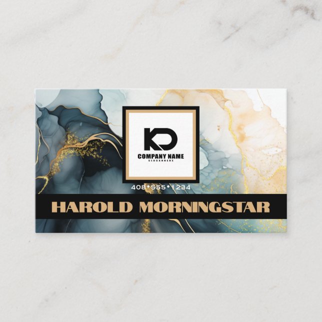 Carte De Visite Logo carré BOLD et code QR Encre fluide indigo or (Devant)