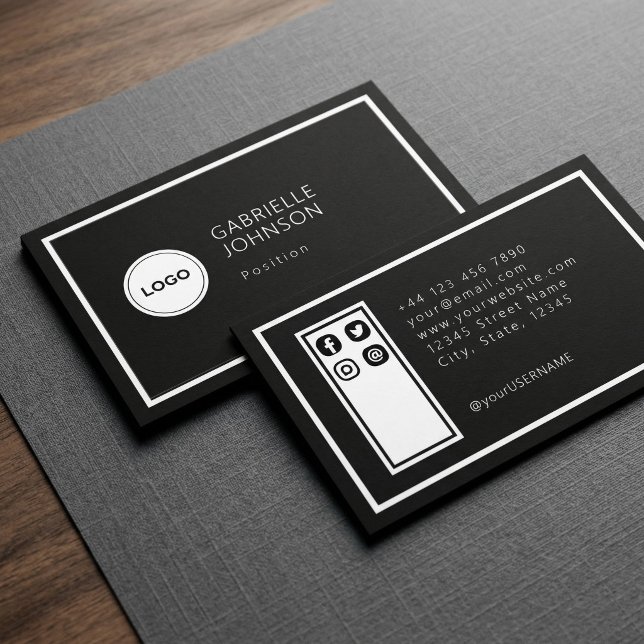 Carte De Visite Logo Cercle Moderne Professionnel Noir Blanc Ajout (Créateur téléchargé)