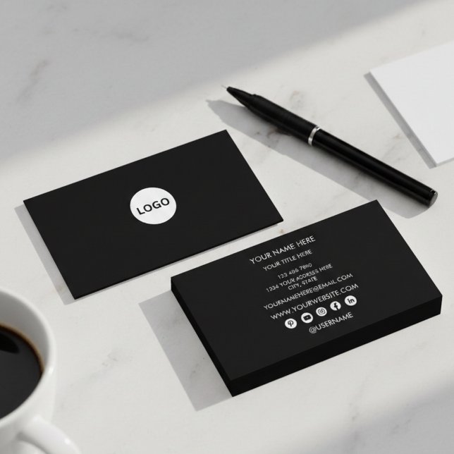 Carte De Visite Logo Cercle Noir Moderne Professionnel (Professional Black Circle Logo Modern Business Card Template)