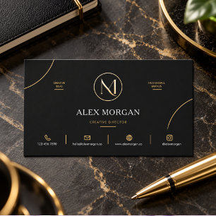 Carte De Visite Logo Cercle Noir Or Élégant Moderne Entreprise 
