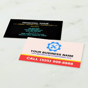Carte De Visite Logo Chauffage Climatisation HVAC Biz Noir Rouge