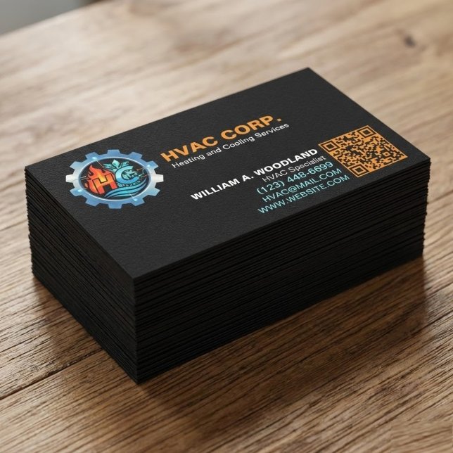 Carte De Visite Logo Chauffage et Climatisation & Code QR | CVC No (minimalist HVAC business cards. Designed for true heating and cooling specialists)