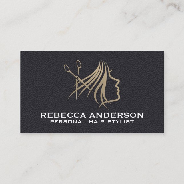 Carte De Visite Logo Cheveux | Salon de Beauté | Cuir (Devant)