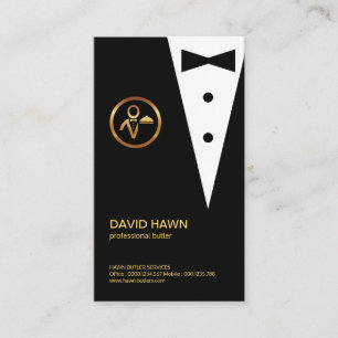 Carte De Visite Logo Chic Black Tuxedo Gold Boutonniere Butler