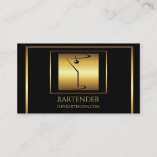 Carte De Visite Logo chic de barman de martini d'or