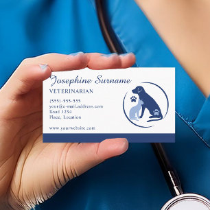 Carte De Visite Logo Chien Bleu et Chat Vétérinaire Clinique Vétér