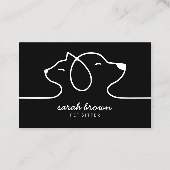 Carte De Visite Logo Chien Chat Ligne Noir Blanc (Devant)