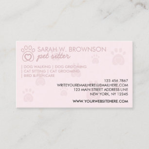 Carte De Visite Logo Chien Chat Pattes Animaux Rose