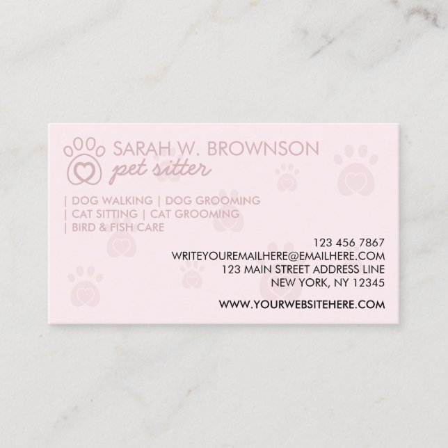 Carte De Visite Logo Chien Chat Pattes Animaux Rose (Devant)