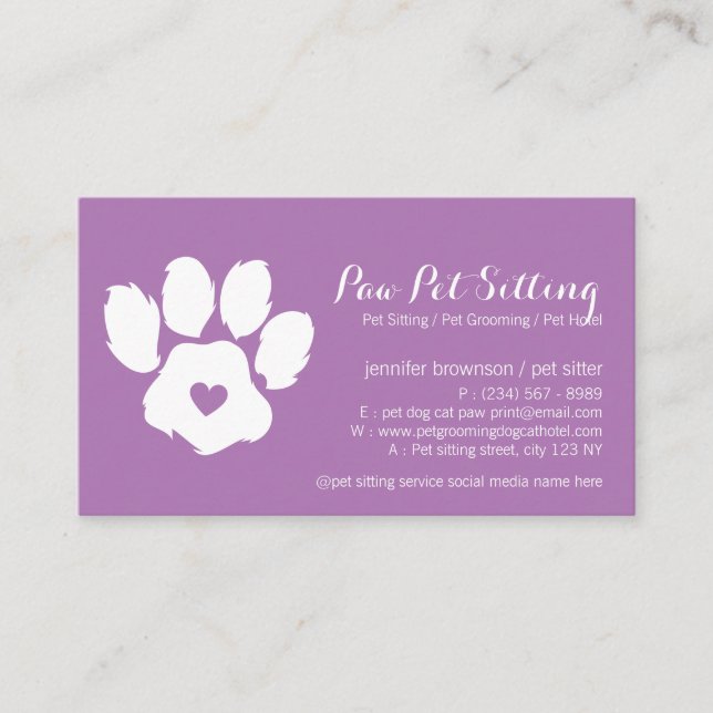 Carte De Visite Logo Chien Violet Cœur Patte (Devant)