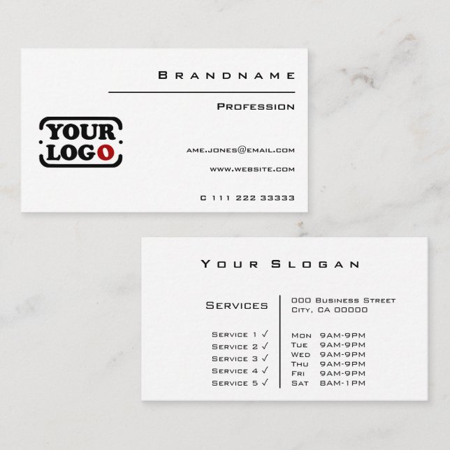 Carte De Visite Logo classique blanc personnalisé Modèle professio (Devant / Derrière)