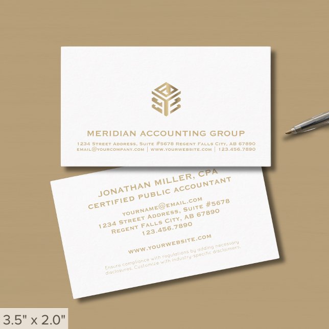 Carte De Visite Logo classique simple en or blanc (Créateur téléchargé)