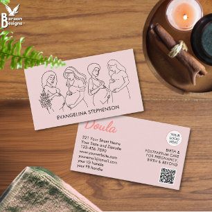 Carte De Visite Logo Code QR Art en Ligne Rose Pâle Sage-Femme Dou