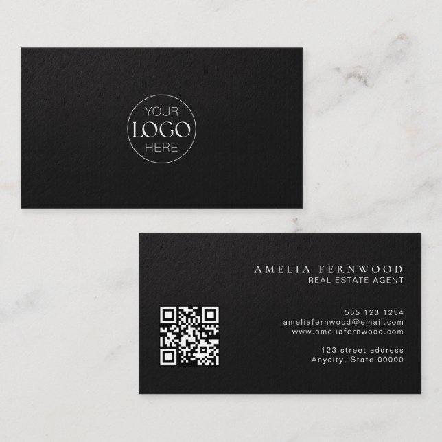 Carte De Visite Logo | Code QR de biens immobiliers en cuir de lux (Devant / Derrière)