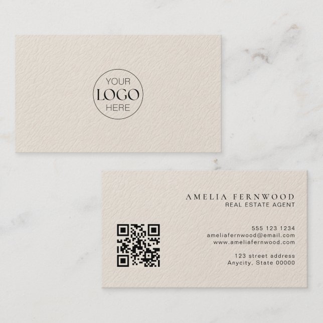 Carte De Visite Logo | Code QR de biens immobiliers en cuir de lux (Devant / Derrière)