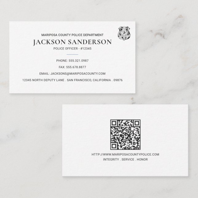 Carte De Visite Logo Code QR de la police départementale (Devant / Derrière)