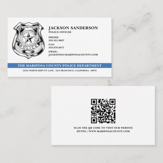 Carte De Visite Logo Code QR de l'agent de police (Devant / Derrière)