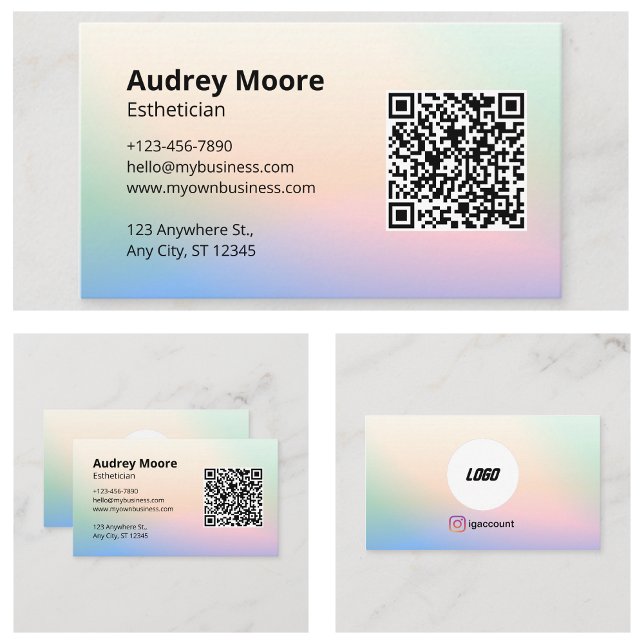 Carte De Visite Logo Code QR Esthéticienne Aquarelle (Logo QR Code Esthetician Watercolor Business Card
)