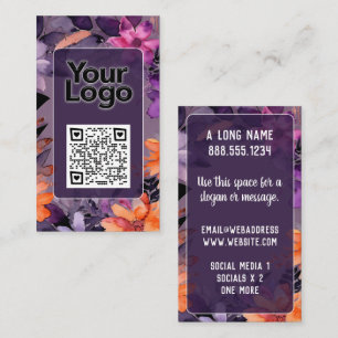 Carte De Visite Logo code QR lis roses orange violet
