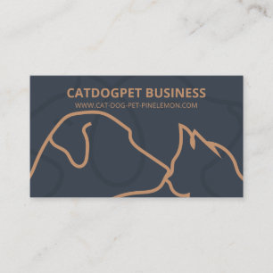 Carte De Visite Logo Code QR Marron Navy Chiens Chats Animal