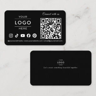 Carte De Visite Logo Code QR Minimaliste Luxueux Noir Texte Ivoire