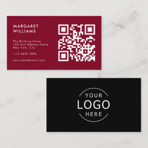 Carte De Visite Logo Code QR Noir & Bourgogne Moderne Professionne