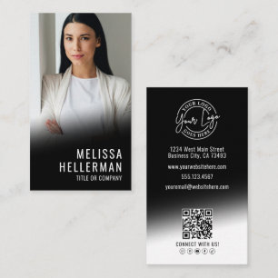 Carte De Visite Logo Code QR Photo Contemporain Vertical Noir
