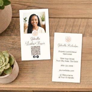 Carte De Visite Logo Code QR Photo Cream Mocha Cils et Sourcils