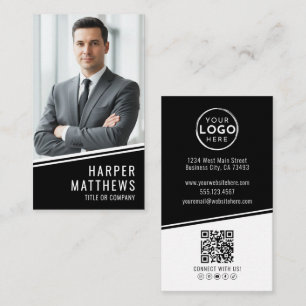 Carte De Visite Logo Code QR Photo Noir Vertical