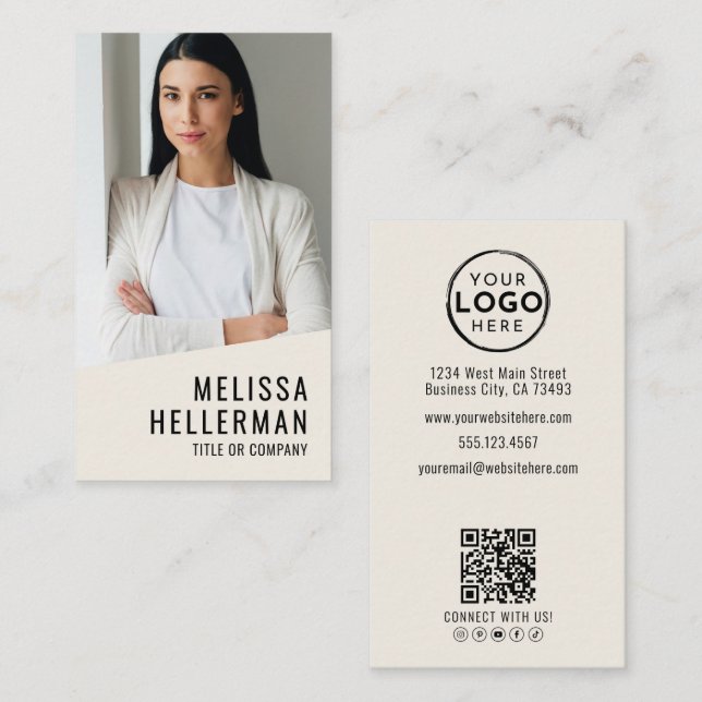 Carte De Visite Logo Code QR Photo Professionnel Vertical (Devant / Derrière)