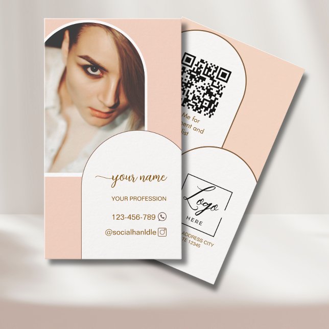 Carte De Visite Logo code QR photo rose moderne script (Créateur téléchargé)