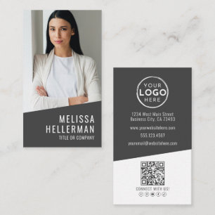 Carte De Visite Logo Code QR Photo Vertical Moderne