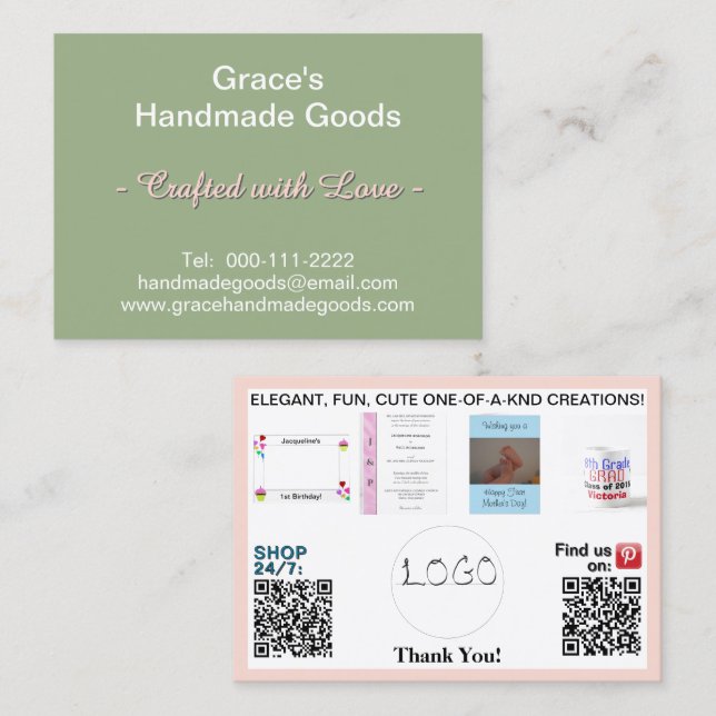 Carte De Visite Logo Code QR Photos Rose Sésame 3,5 x 2,5 (Devant / Derrière)