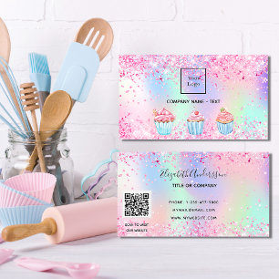 Carte De Visite Logo code QR poussière de paillettes rose violet p