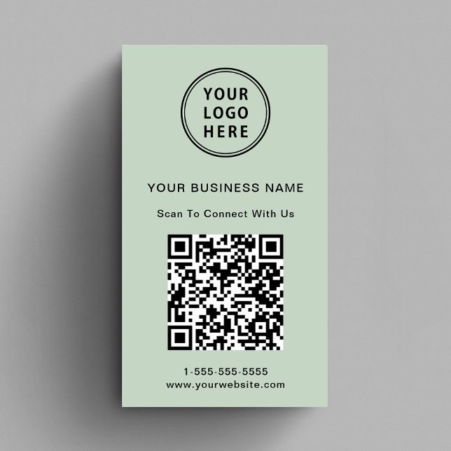 Carte De Visite Logo Code QR Promotionnel Moderne Sage (Capture attention, make connections, and leave a lasting impression with our modern QR business card)