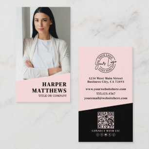 Carte De Visite Logo Code QR Rose Pâle