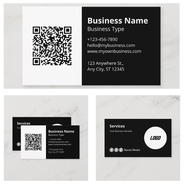 Carte De Visite Logo Code QR scannable Site Web Icône Réseaux Soci (Logo Scannable QR Code Website Social Media Icon Business Cards)