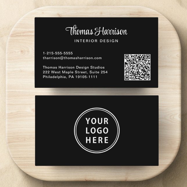Carte De Visite Logo Code QR Script élégant Professionnel Noir (Capture attention, make connections, and leave a lasting impression with our modern QR business card)