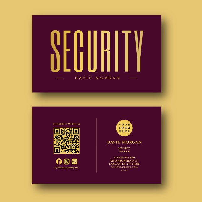 Carte De Visite Logo Code QR Sécurité Bordeaux Et Or (Créateur téléchargé)