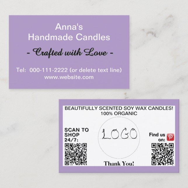 Carte De Visite Logo Codes QR Blanc Violet 3,5 x 2,0 (Devant / Derrière)