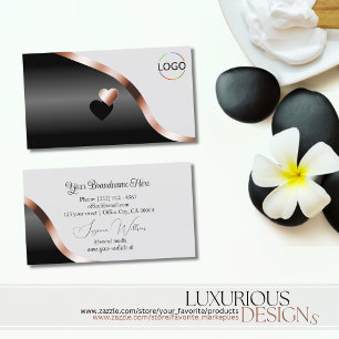 Carte De Visite Logo Cœurs Décor Or Rose Noir Gris Clair Ondulé