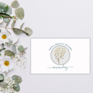 Carte De Visite Logo Coiffeur maquillage Artiste bleu QR Code Blan