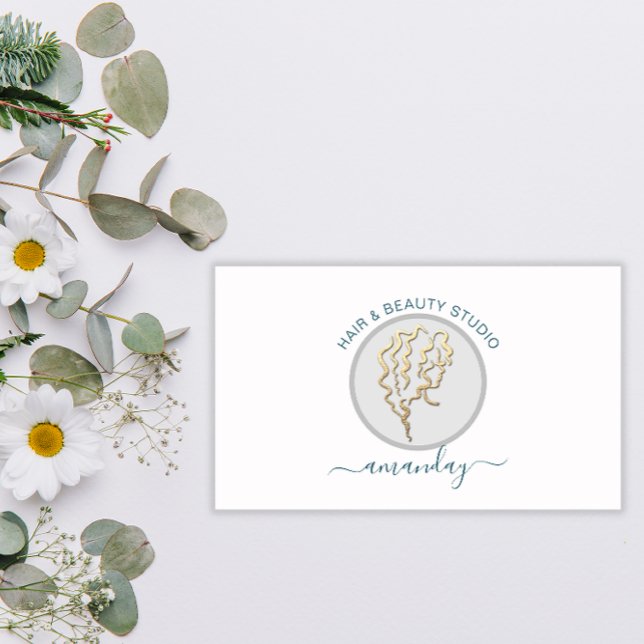 Carte De Visite Logo Coiffeur maquillage Artiste bleu QR Code Blan (Créateur téléchargé)