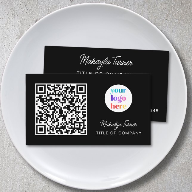 Carte De Visite Logo commercial code QR noir moderne professionnel (Créateur téléchargé)