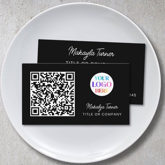 Carte De Visite Logo commercial de code QR noir moderne profession (Créateur téléchargé)