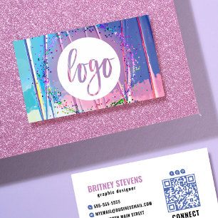 Carte De Visite Logo Confetti Parties scintillant à huile bleu vio