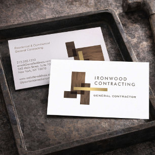 Carte De Visite Logo Contractor Wood Gold