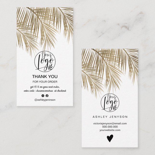 Carte De Visite Logo cool de feuille d'or moderne commander merci (Devant / Derrière)